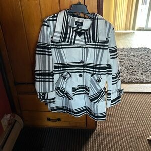 bebe Black and White Plaid Pea Coat